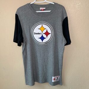 Mitchell & Ness Cotton Steelers Patch Gray Color Block Athletic Wear Tee Size M